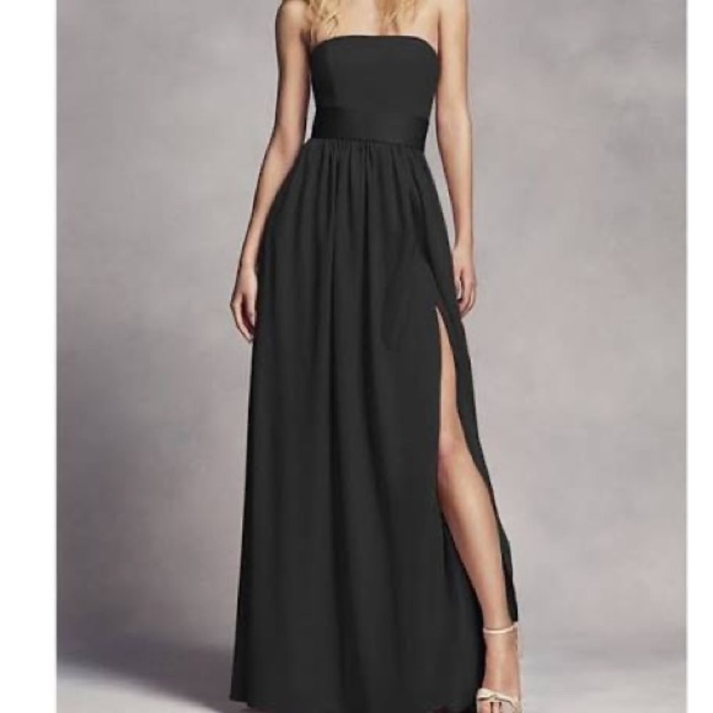 Long Strapless Bridesmaid Dress w/ Belt, Size 4, White Collection by Vera Wang